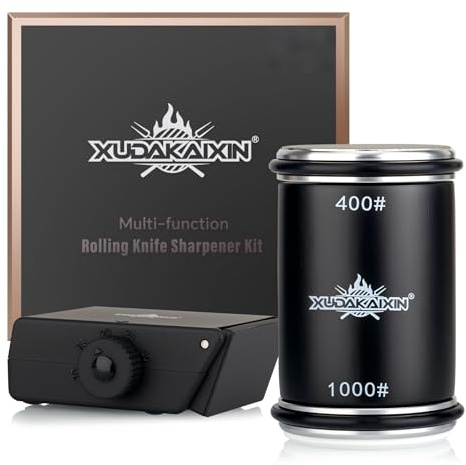 XUDAKAIXIN Rolling Knife Sharpener - Multi-Angle Luxury Sharpening Kit with Extra Replacement Head (Upgraded Model). Ideal Gift for Men, Christmas, Father's Day (Black)