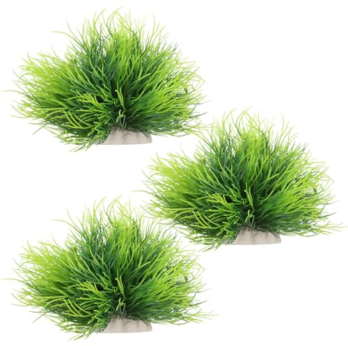 Telooco 3 Pack Small Aquarium Plants Artificial Fish Tank Plants Green | with Weighted Base, Plastic, Fish Tank Decor, for Betta Tanks, Aquascaping, Reptile Terrariums
