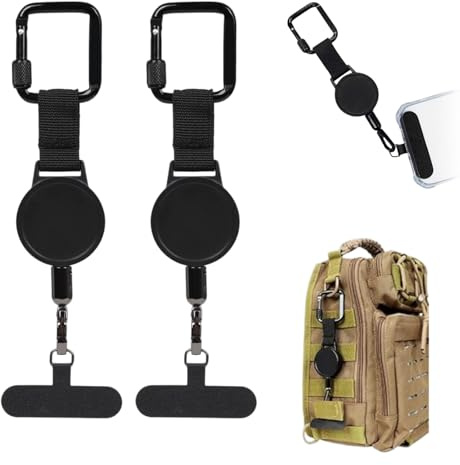 2Pcs Retractable Phone Lanyard, Anti Theft Phone Strap Retractable Phone Strap Keychain Steel Line Cellphone Lanyard with Locking Carabiner Metal 360° Tether Tab for Outdoor Hiking Climbing Fishing