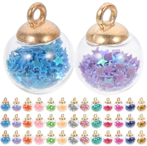 POPETPOP 60 Stück Bunte Glasperlen mit Sternenpailletten Transparente Glaskugel Anhänger für Selbstgemacht Schmuck Armbänder Halsketten und Partydekoration