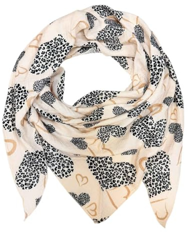 XL Dreieck Strickschal Herz Leopard Frühling Schal 100% Baumwolle Made in Italy Fashion Tuch Dreieckschal Stola Herbst Frühling Tuch Leo Love is Love Happy