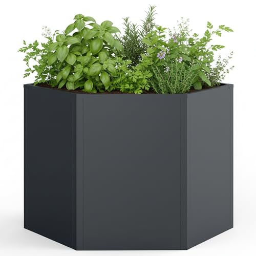 Hochbeet Hexagon Pflanzbeet | Kräuter- und Gemüsebeet Metall verzinkt | 500 Liter Volumen 99,5 x 99,5 x 77 cm (B x T x H) Anthrazit sechseckig