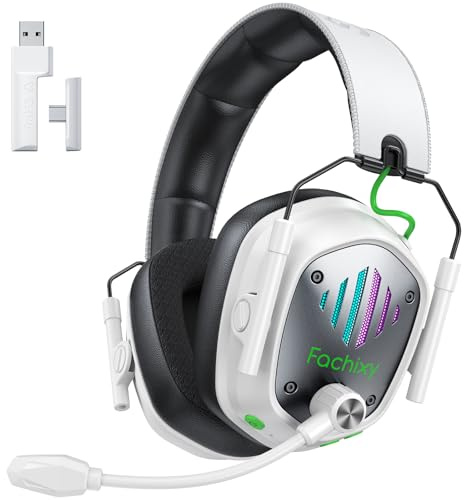 Gaming Headset Wireless mit Mikrofon für PS5, PS4, PC, Switch, Mac, Laptop | 2,4-GHz und Bluetooth 5.4 Headset Kabellos, Geringe Latenz, LED-Beleuchtung, 60 Stunden Akkulaufzeit, Surround-Sound