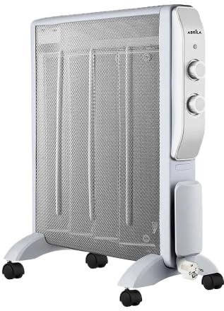 Radiador De Mica Abrigo 2000w 4 Elementos Blanco/Plata 2 potencias Antivuelco, Luz Indicadora Termostato Regulable 61,5x56x26,5 | Fabrilamp