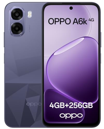 OPPO A6k 4G Android Unlocked Smartphone, 4+256Go, 6,75 120Hz Ultra Bright Display, 50MP Ultra-Clear Camera, 6100mAh Batterie, 48-Mois Fluency, Snapdragon 685, IP64 Water Resistant, Crystal Black