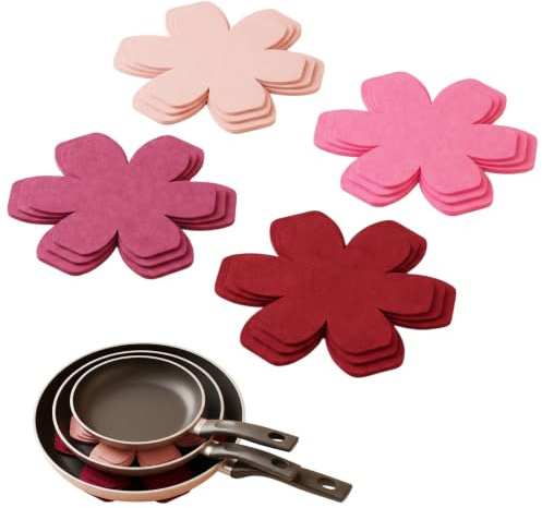 12 Pack Felt Pan Protectors for Stacking, 3 Sizes Non-Slip Pot Separators | Thick felt pads, pink tones, protect glass/ceramic cookware from scratches, washable & reusable, space-saving kitchen storage