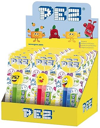 PEZ Emoji Character Sweet Dispensers, Lemon & Apple Flavoured, 2 x 8.5 g Refills (Pack of 12)