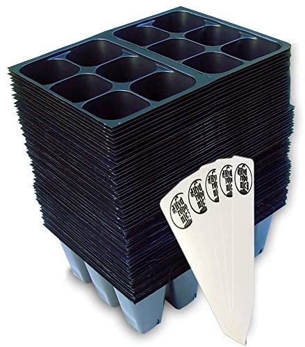 The Hydroponic City Seed Starter Tray, 720 Cells (120 Trays - 6 Cells Per Tray) + Plant Stakes