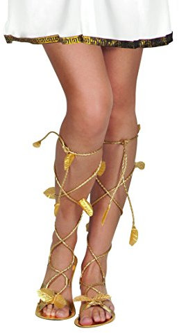 NET TOYS Römersandalen Damen Flache Sandalen mit Lorbeerblättern Schuhe Römerin Kostümzubehör Antike