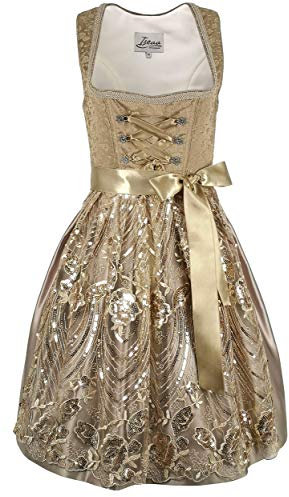 Iseaa Damen Dirndl Kleid Dirndlkleid Trachtenkleid Midi Julia braun mit Spitze 34
