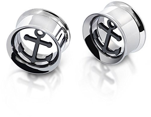 Longbeauty Edelstahl Tunnel Plugs Hollow Schraub Ear Stretcher 12mm Anker Silber