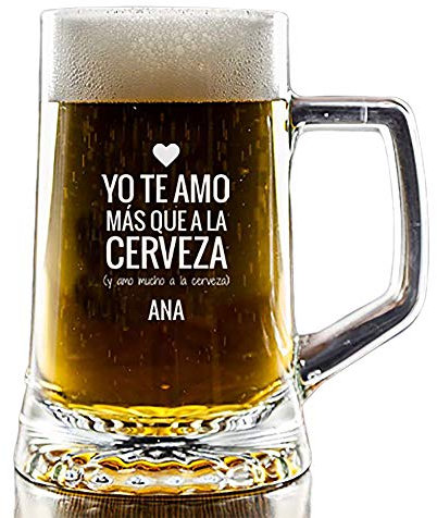 CALLE DEL REGALO Jarra de cerveza personalizada 'Te amo..', una jarra de cristal grabada con el nombre que tú quieras
