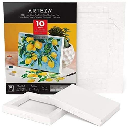 Cadre Arteza DIY, bloc de papier d'art pour aquarelle, 12,7x16,7 cm, 10 feuilles, bloc de toile épaisse, 140 lb, 300 g/m², sans acide, bloc en pulpe de coton pour la peinture et arts mixtes