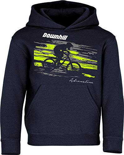 Sweat à Capuche pour Enfants: Downhill Adrenaline - Cycliste-s Vélo BMX VTT Mountain-Bike - Cadeau Anniversaire Noel Fils Garçon-s Enfant Fille-s Hoodie Pull Pull-Over Sport Outdoor (Navy 164-S)
