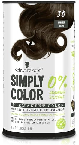 Schwarzkopf Simply Color Permanent Hair Dye, 3.0 Darkest Brown, Long-Lasting with Nourishing Ingredients, No Ammonia or Silicone, All Hair Types