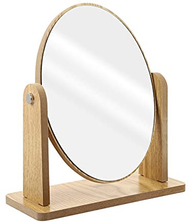 Lurrose Schminkspiegel Aus Holz Runder Spiegel Schminkspiegel Aus Bambus Tischspiegel Mit Holzrahmen Tisch-kosmetikspiegel Desktop-kosmetikspiegel Holztisch Schmücken Tragbar Rotieren