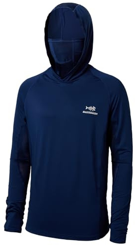 Bassdash - Maglia a Maniche Lunghe da Uomo con Protezione UPF 50+ e Maschera facciale incorporata, Scaldacollo e Cappuccio, Ideale per la Pesca