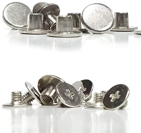 10 Stück Gürtelschrauben 4mm Füllhöhe, Buchschrauben Chicagoschrauben Schrauben für Leder und sonstige Verbindungen, Farbe silber, Herstellung Druckguss