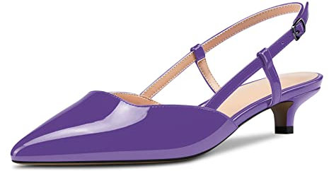 NobleOnly Donna Gattini Basso Spillo Tacco Heel Chiusa a Punta Pumps Cinturino alla Caviglia Slingback Ufficio Sandali Clear Dress Cute Scarpe Viola Verniciata 38 EU