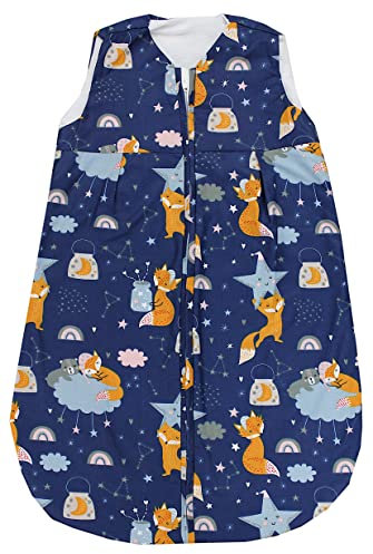 TupTam Baby Sommer Schlafsack 0.5 TOG aus OEKO-TEX zertifizierten Materialien, Farbe: Füchse Wolken/Dunkelblau, Größe: 62-74
