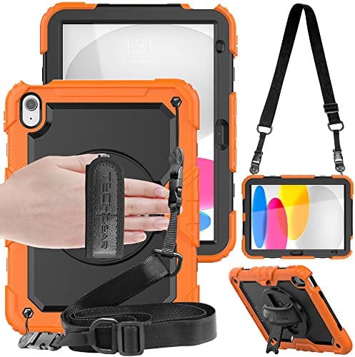 TECHGEAR UTILITY Case for iPad 11 A16 (11th Gen 2025) & 10.9 (10th 2022), Rugged Heavy Duty Shockproof Cover Screen Protection, 360 Stand, Hand & Shoulder Strap - for Work, School, Travel, Orange