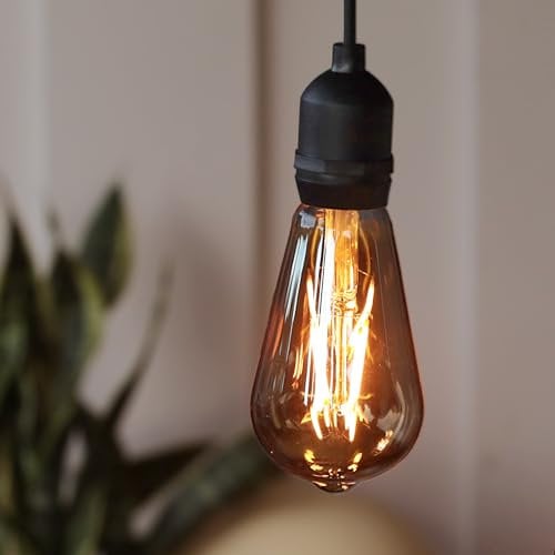 hellum Hängelampe mit Batterie und Fernbedienung outdoor, ST64 Ø 6,4 x 13,8cm, goldene Glühbirne, dimmbare Retro Hängelampe outdoor mit Batterie (4xAA nicht inkl.) 150407