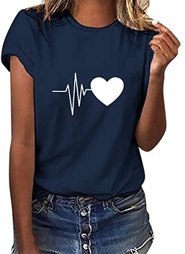 Tuopuda Tee Shirt Femme Été T-Shirt à Manches Courtes Top Coton Col Rond Graphic Hauts Décontracté Blouse Idéal Cadeau pour Anniversaire, St-Valentin, etc