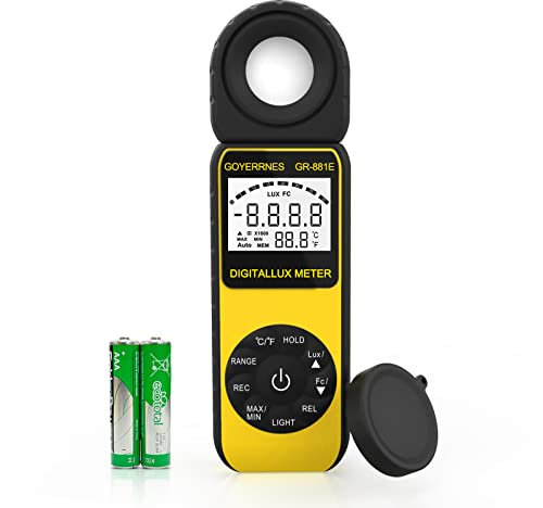 Misuratore di illuminazione digitale, misuratore di lux GR-881E portatile per l'illuminazione a temperatura ambiente misura fino a 300.000 Lux fotometro con rilevatore ruotabile di 270º.