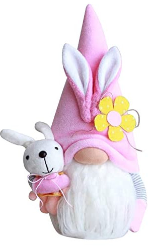 YLLQXI Ostern Deko Figuren Handgemachte Plüsch Osterhasen Ohren Puppen Zwerg Osterdeko Frühling Blumen Dekoration Kinder Familie Festliche Geschenk Innen Draußen Tischdekoration (C, One Size)
