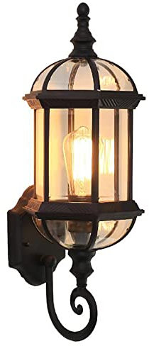 KOLHGNSE Wandleuchte Retro Vintage, Antike Wandleuchte Außen Garten Beleuchtung Laterne Wandlampe Wasserdicht 220V Industriell Wandleuchte Metall Glas Außen Licht Wand Lampe (Schwarz)