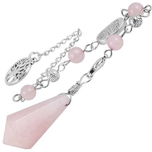 KYEYGWO Pendule Reiki Divination Radiation, Arbre vie Prismatique Collier Hexagonal Avec Claw Fermoir, Quartz Rose