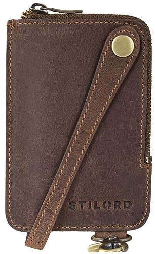 STILORD 'Eamon' Schlüsselglocke Leder Herren & Damen mit Karabiner l Vintage Schlüsseletui Schlüsseltasche Reißverschluss Echtleder Schlüsselmäppchen klein, Farbe:Veleta - braun