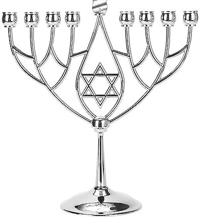 BRTAGG Menora mit Davidstern (Chanukkia BZW. der Chanukkaleuchter) 9 Zweige Kerzenhalter, Upgrade-Cups mit Eingebaute Pins, Höhe 24,5 cm, Jüdische Geschenke (Silber)