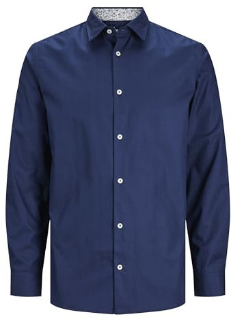 JACK & JONES Herren Jprblanordic Detail Shirt L/S Langarmhemd 12251007,Perfect Navy/Fit:Comfort Fit,M