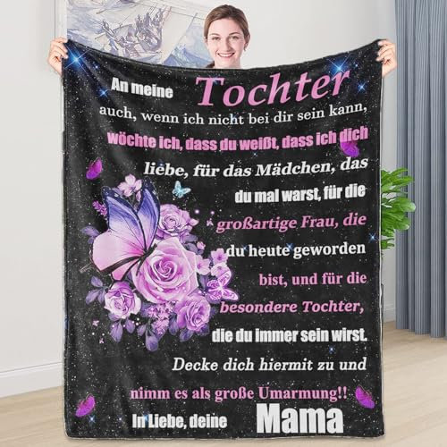 LDFHOIN Kuscheldecke Personalisierte Geschenke,Decke An Meine Tochter Deutsch Mutter zu Tochter Briefdecke Positive Ermutigung und Liebe Tochter Flanelldecke