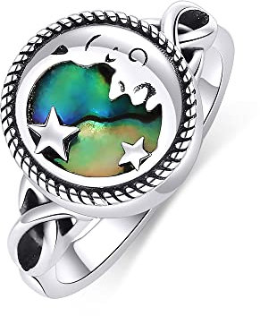 Mond und Stern Urne Ring für Asche 925 Sterling Silber Abalone Shell Memorial Keepsake Ringe Kremation Schmuck Geschenk für Damen Frauen Männer Mutter (Abalone-Muschel, 9)