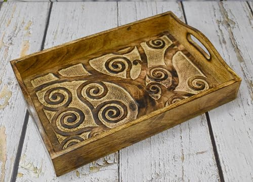 India House - Rectangular Wooden Serving Tray, Wooden Plate, Tea/Drink Plate, Serving Tray for Dinner, Snack Tray | Size: 15 x 10 x 2 Inches