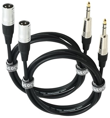 pegcabac XLR Male to 1/4 TRS Jack Cable 15ft, 6.35mm TRS Plug to 3-pin XLR Male to Quarter inch TS Male Balanced Interconnect Wire Mic Cord, (2Pack)