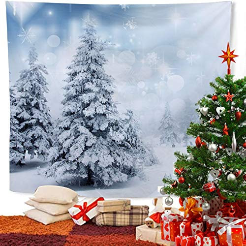 Lieson Wandtuch 350x256CM, Wandteppich Weihnachtsbaum und Schneeflocke Grau Blau Tapisserie Wandbehang für Wohnzimmer Schlafzimmer Wohnheim Wanddeko