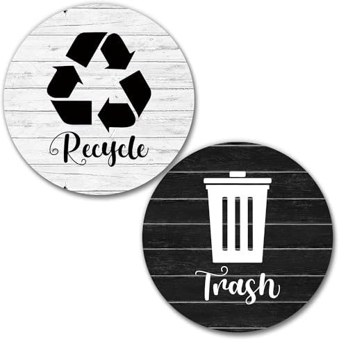 HSSPIRITZ Recycle and Trash Magnets for Kitchen Trash Cans and Recycling Bins,Farmhouse Garbage Can Logo Symbol Magnet Sign,2 Pack Magnetic Sticker,3.5 Circle Magnetic for Indoor Outdoor Waste Bin-1