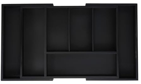 Relaxdays Range-Couverts, Extensible, 5 à 7 Compartiments, Organiseur pour Le tiroir, Bambou et MDF, Noir