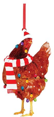 1 Stück Holz Weihnachtsanhänger Huhn mit Schal Weihnachtsbaum Anhänger Lustiges Huhn Figur Weihnachtsschmuck für Garten Balkon Tür Fensterbaum Outdoor Weihnachtsdekoration & (F-001 2D Acryl, One Size)