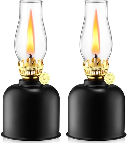 Tujoe 2 Pack Vintage Kerosene Oil Lamps for Indoor Use with Wick, Black
