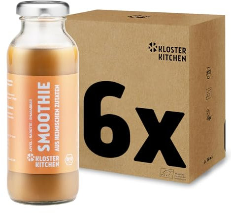 Kloster Kitchen Frullato biologico Arancia Mela Carota Rabarbaro 6x 250 ml I Superfood Colazione vegana I Bottiglia di vetro To Go I Prodotto con ingredienti locali
