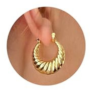 TINGN Ohrringe Gold Damen - Leichte 16K Gold Vergoldet Chunky Goldene Ohrringe Damen Dicke Creolen Gold Ohrringe Croissant Ohrstecker Frauen Gold Schmuck Geschenke Modeschmuck für Frauen und Mädchen