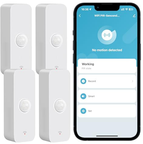 Sensor de movimiento WiFi: detector de movimiento inteligente con notificaciones de aplicaciones, sensor de contacto inalámbrico para automatización inteligente del hogar, funciona con Alexa Echo (4