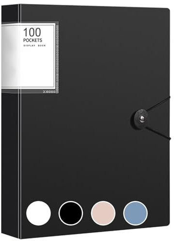 Porte-vues A4, 100 pochettes transparentes avec pochettes en plastique, porte-documents de présentation, classeur de projet, noir