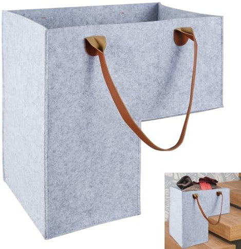 Cesta para escalones, organizador de escaleras, cesta de fieltro, plegable, en forma de L, con asas para ropa, juguetes, artículos del hogar, decoración del hogar (gris)