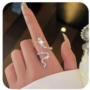 Aneneiceera Vintage Lange Kristall Schlange Ring Silber Strass Spiral Schlange Ring Cz Schlange Öffnung Finger Ring Punk Reptil Schlange Ring Einstellbar Statement Ring Schmuck Für Frauen Und Mädchen