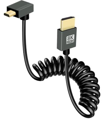 GELRHONR Câble enroulé micro hdmi 8k, cordon mince flexible court micro hdmi vers hdmi mâle vers mâle à ressort (Down Angle)